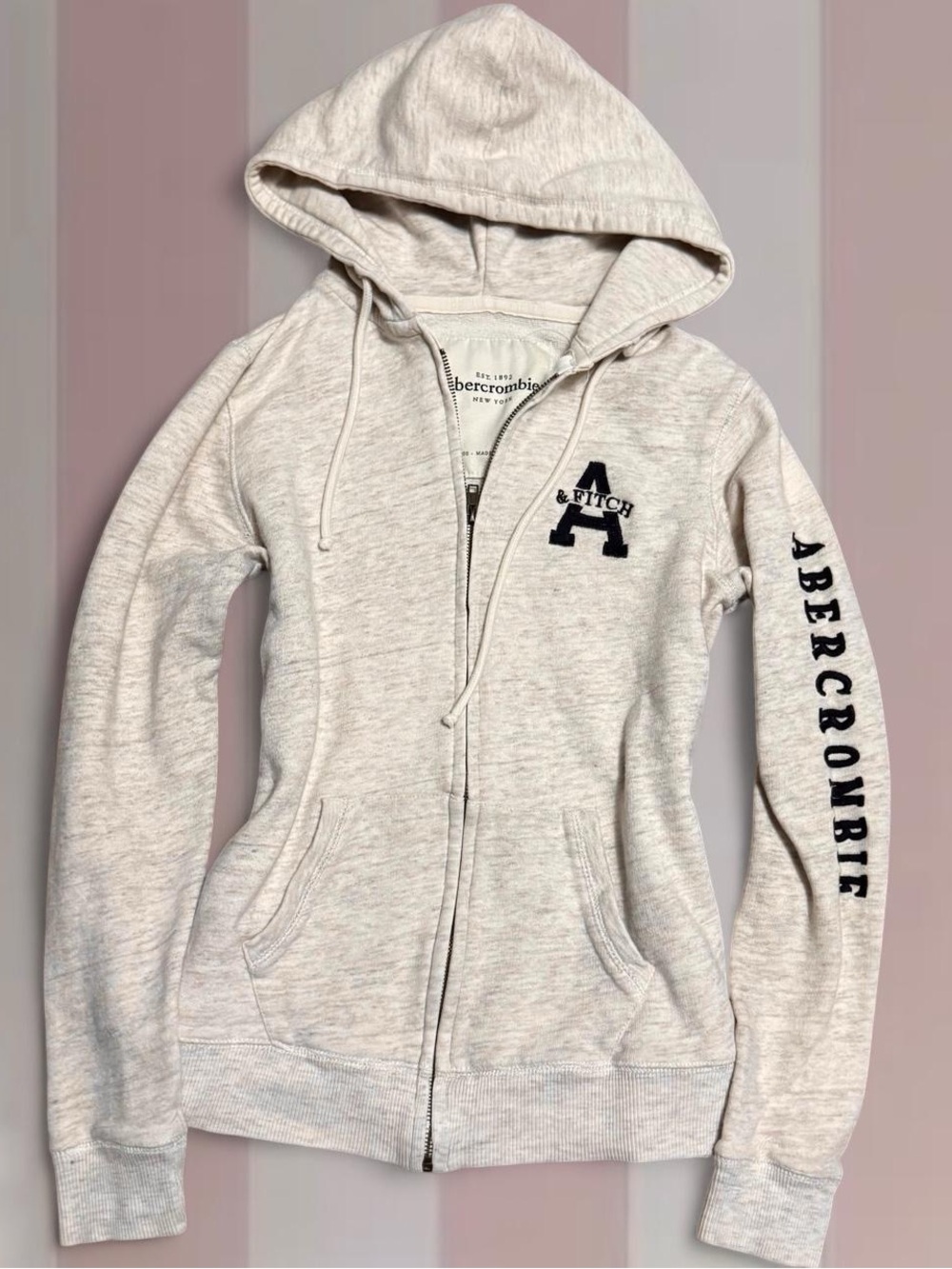 Abercrombie Oatmeal Color Zip Hoodie *SLEEVE STAIN*